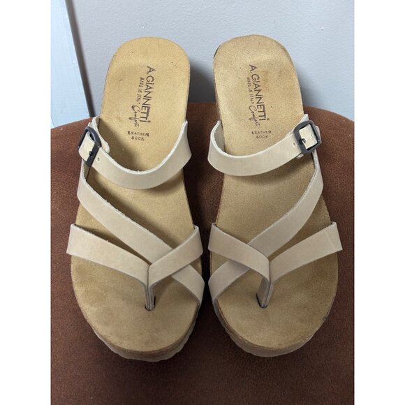 A. GIANNETTI COMFORT WEDGE SANDALS CORK SOLE BEIGE LEATHER STRAPS WOMENS SIZE 8 - Picture 3 of 9